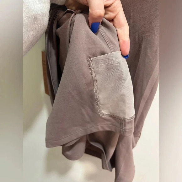 Girlfriend collective exercise dress Lola vneck shorts taupe light brown pockets - Picture 6 of 8